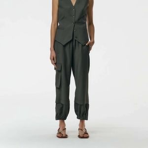 Tibi tropical wool joggers (long) stone gray color